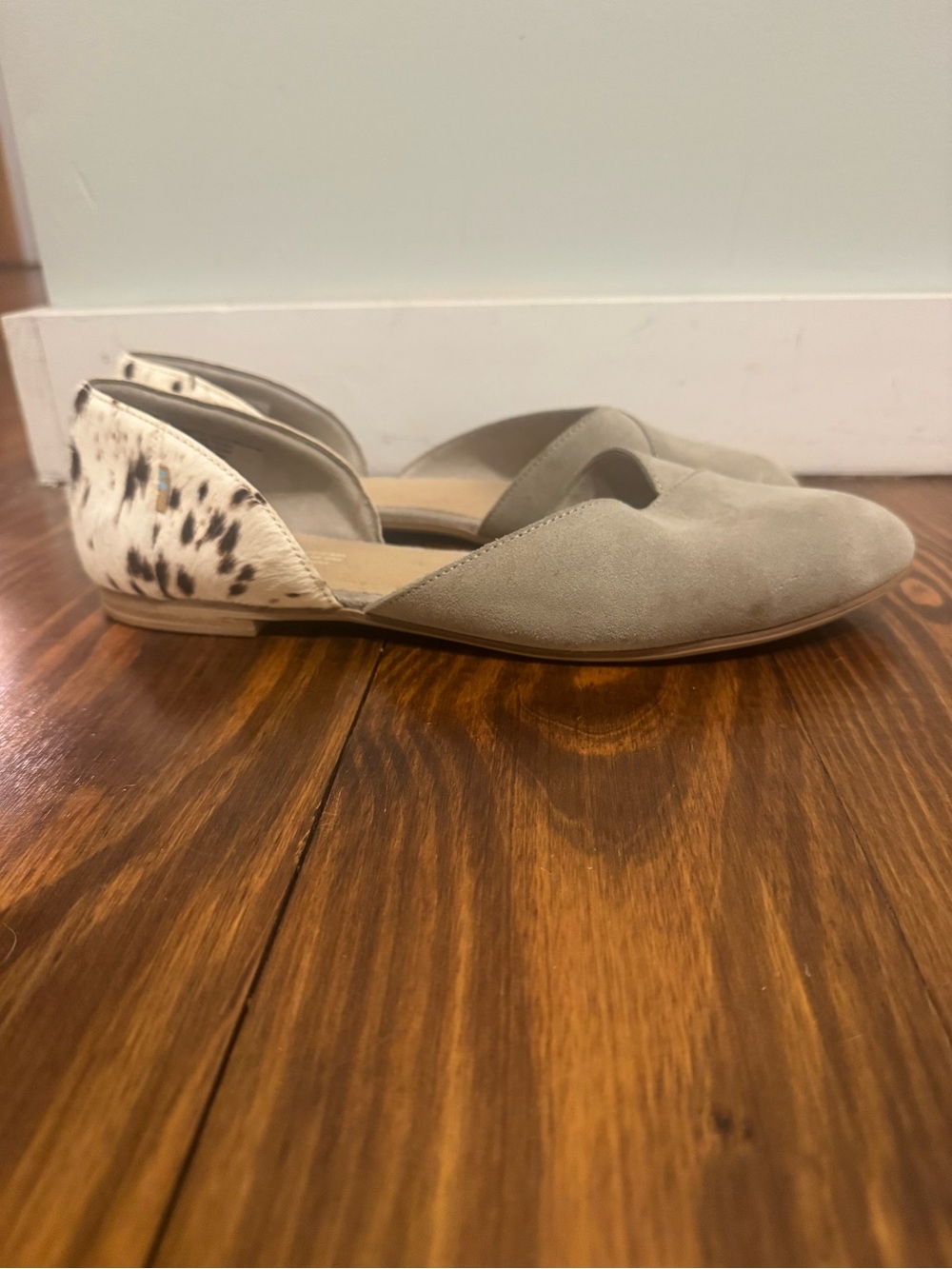 Toms Taupe Suede D'Orsay Flats with Spotted Heel